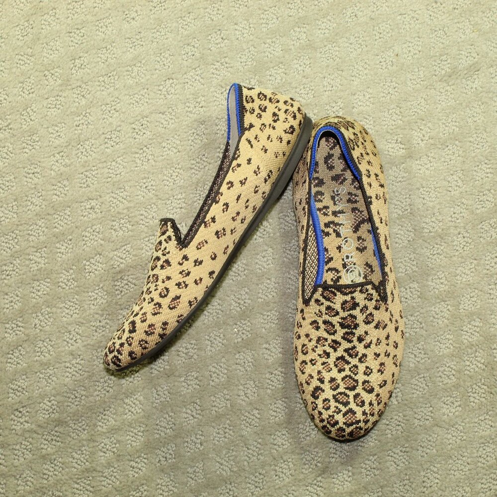 Rothy's Women's 8 Cheetah Ballet Flats Shoe Almond Toe Slip On Tan Black Knit